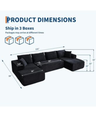 130" U-Shaped Modular Sectional Sofa, Boneless Cloud Couch with 2 Chaise and Pillows
