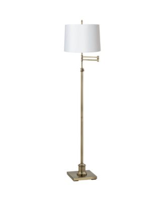 Modern Swing Arm Floor Lamp Adjustable Height 70" Tall Antique Brass Hardback Drum Shade for Living Room Reading Bedroom