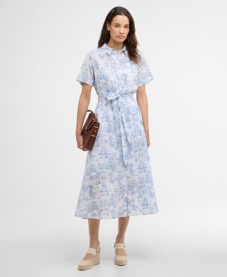 macy's midi dresses casual Style & Co. Women's Petite Printed Split-neck Short-sleeve Midi Dress - Pink