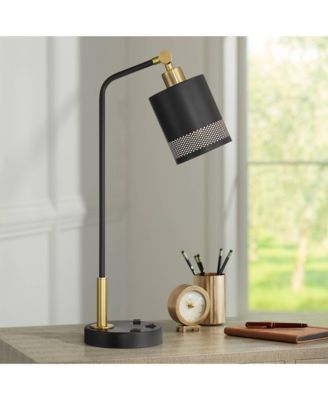 Keller 24" High Small Modern Desk Lamp USB Port AC Power Outlet  Brass Finish Metal Home Office Charging