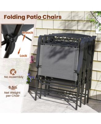Set of 4 Folding Patio Dining Chairs with Armrests and Breathable Fabric Seat