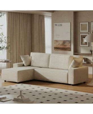 Corduroy Sectional Sofa, L-Shaped Couch with Deep Chaise for Living Room and Apartment