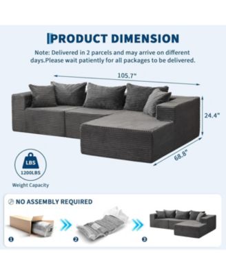 106" Cloud Sectional Sofa with Chaise, Memory Foam Modular Couch, Right Facing, No Assembly