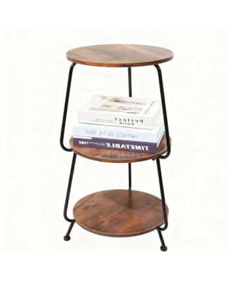 Small Round Side shelf 3 Tier Circular End Table Brown Nightstand Storage Shelf