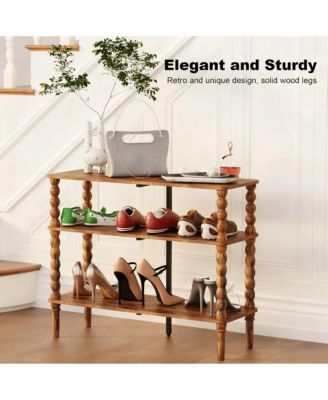 Shoe Rack 3 Tier Solid Wood Organizer Closet Entryway Stackable