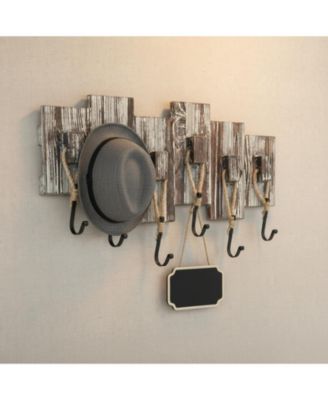 Wall Mounted Torched Wood Coat Rack Nautical Rope Metal Hooks Entryway Storage