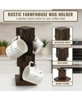 Rustic Solid Wood Coffee Mug Holder Tree 8 Hooks Farmhouse Cup Rack