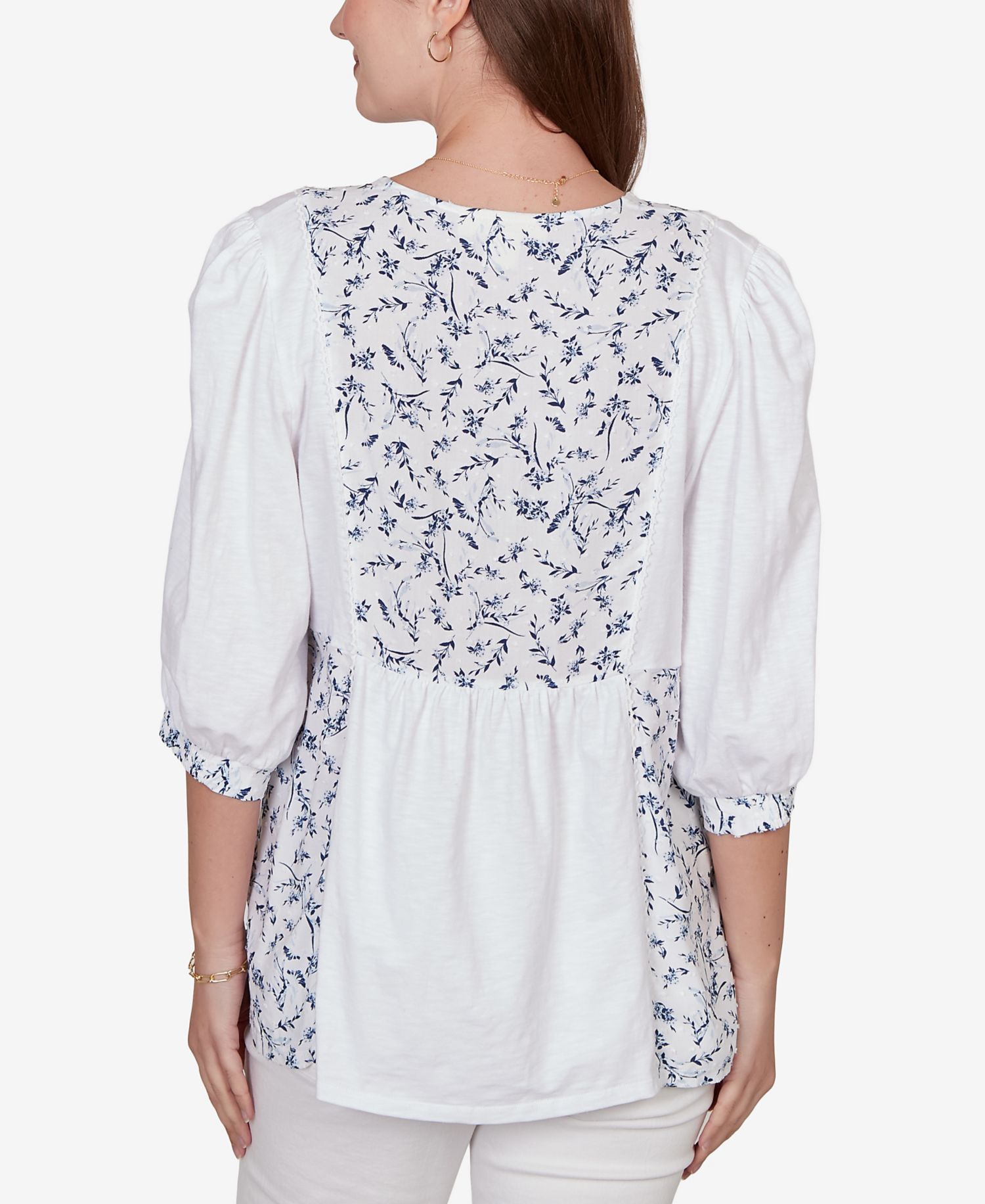 Petite Mixed Fabric Sharkbite Knit Top