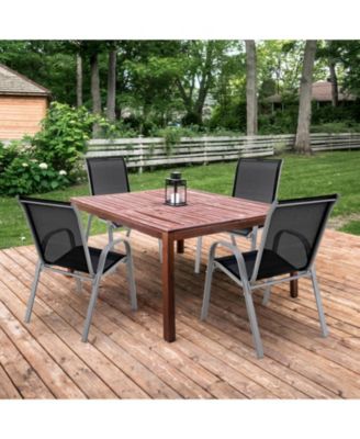 Set of 4 Stackable Outdoor Dining Chairs with Breathable Fabric Seat and Armrests