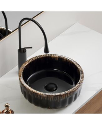 Ceramic Vessel Bathroom Sink Above Counter Small Bowl Without Pop Up Drain and Faucet