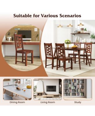 Set of 2 Solid Rubber Wood Dining Chairs with High Back