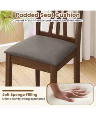 Set of 2 Linen Upholstered Wooden Dining Chairs with Rubber Wood Frame