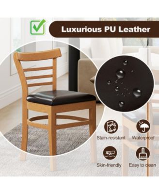 Set of 2 PU Leather Padded Dining Chairs with Rubber Wood Frame and Curved Back