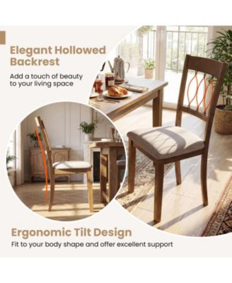 Set of 2 Linen Upholstered Dining Chairs with Hollowed Back and Rubber Wood Frame