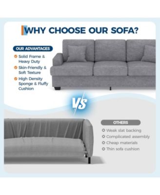 86" Corduroy Sofa, Modern Deep Seat Couch with Pillows and Removable Cover
