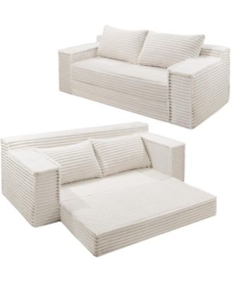 75" Convertible Sofa Bed, Boneless Futon Couch with 2 Pillows, Pull-Out Loveseat Sleeper, No Assembly