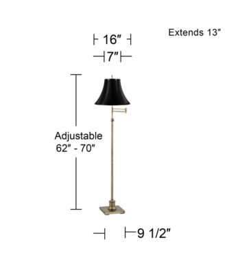 Traditional Swing Arm Floor Lamp Adjustable Height 70" Tall Antique Brass Leatherette Bell Shade for Living Room Bedroom