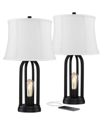 Marcel Industrial Table Lamps 24 1/4" High Set of 2 with USB Charging Port and Nightlight LED Shade for Bedroom Bedside Desk