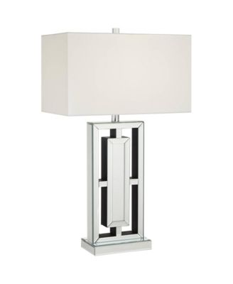 29" Tall Rectangular Modern End Table Lamp Mirrored Glass Finish Metal Living Room Bedroom