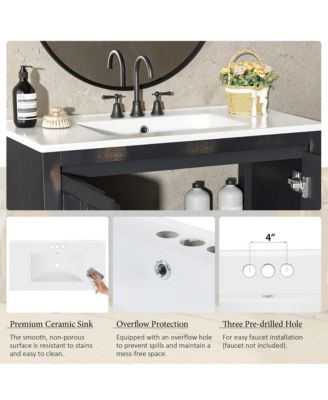 36" Bathroom Vanity Organizer with Ceramic Sink, Storage Cabinet Set, Vintage Espresso Finish