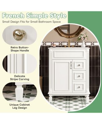 24" Bathroom Vanity with Ceramic Sink, Small Cabinet with 2 Drawers and Adjustable Shelf, Modern Design