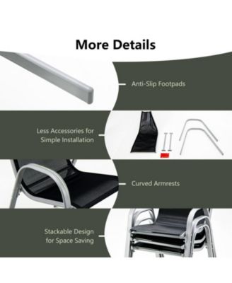 Set of 4 Stackable Outdoor Dining Chairs with Breathable Fabric Seat and Armrests