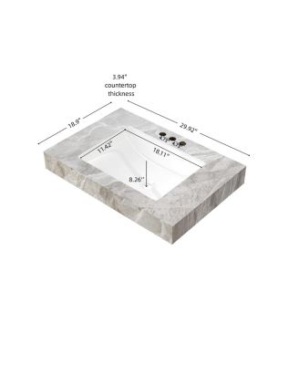 30 Inch Light Sintered Stone Countertop with Undermount Ceramic Basin Three Pre Drilled Faucet Holes Cabinet Not Included