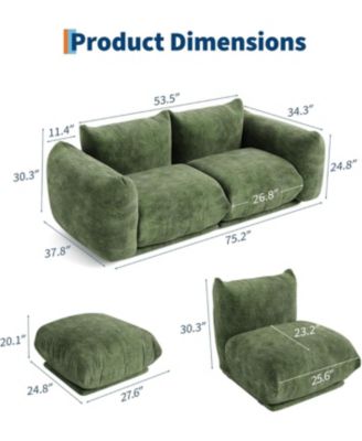 Chenille Loveseat Sofa, 2-Seater Cloud Couch with Sponge Cushion, Small Space Sofa