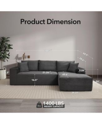 108" Cloud Sectional Sofa, L-Shaped Couch with Deep Seat, Corduroy