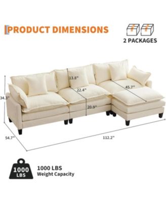 111.5" Modular Sectional Sofa, 3-Piece Chenille Cloud Couch with Ottoman