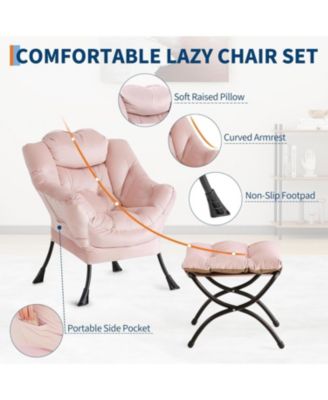 Lazy Chair with Ottoman - 400lb Capacity Lounge Chair, Oversized Reading Armchair with Folding Footrest and Side Pocket