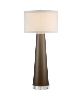 Karen Modern Table Lamp with Clear Round Riser 37 1/2" Tall Dark Gold Glass Fabric Drum Shade for Bedroom Living Room