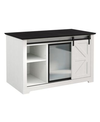  46 in. Farmhouse Cat Litter Box Enclosure with Sliding Barn Door Hidden Cat Cabinet with LED Light Storage