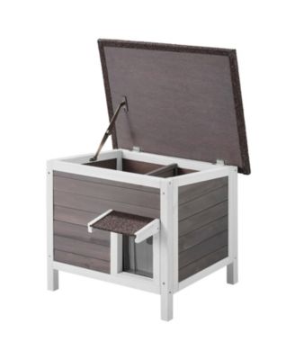 Wooden Outdoor Cat House with Roof PVC Door Flaps for Cats Feral Pet Shelter