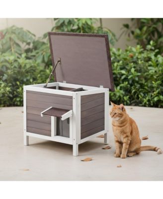 Wooden Outdoor Cat House with Roof PVC Door Flaps for Cats Feral Pet Shelter