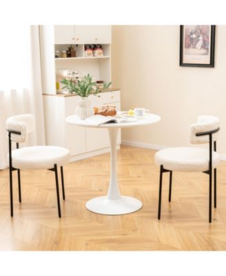 Set of 2 Boucle Dining Chairs with Curved Backrest and Metal Legs