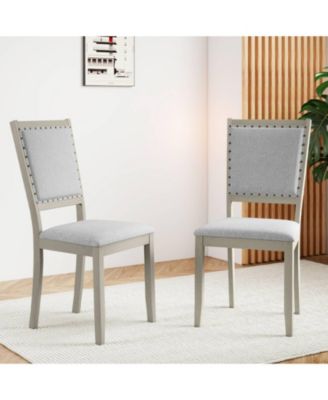 Set of 2 Farmhouse Fabric Upholstered Dining Chairs with Nailhead Trim