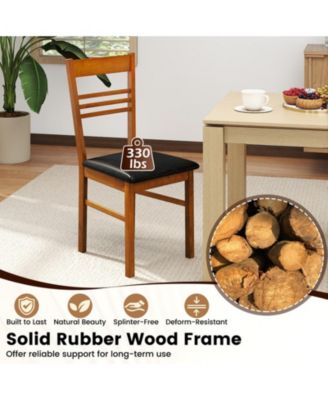 Set of 2 Slatted-Back Dining Chairs with PU Leather Cushion and Rubber Wood Frame