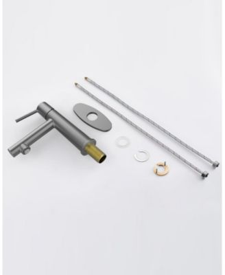 Gun Gray Single Handle Bathroom Sink Faucet, 1/3-Hole Deck Mount, 2-Way Fountain and Flow Mode, with 9/16" Hoses