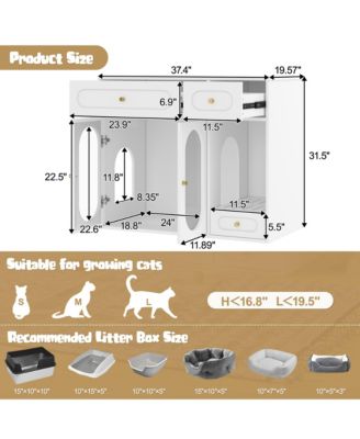 Cat Litter Box Enclosure with LED Light, Storage Drawers and Acrylic Doors