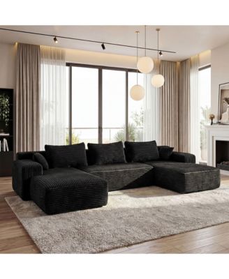 3-Piece U-Shaped Sectional Sofa Set With Pillows, Corduroy Convertible Couch
