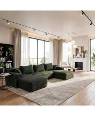 3-Piece U-Shaped Sectional Sofa Set With Pillows, Corduroy Convertible Couch