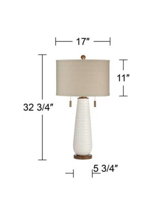 Mid-Century Modern Table Lamp with USB Charging Port 32.75" Tall Ceramic Taupe Drum Shade Living Room Bedroom House