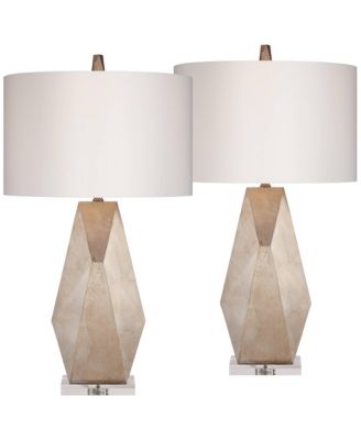 32 1/2" Tall Geometric Mid Century Modern End Table Lamps Set of 2 Champagne Gold Living Room Bedroom