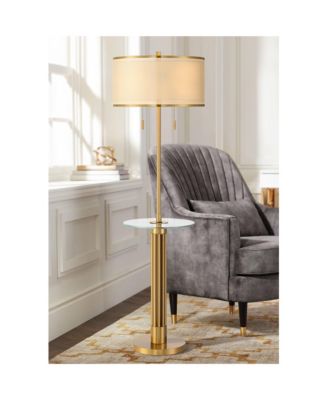 Granview Mid Century Modern 66" Tall Standing Floor Lamp with Glass Table USB Port Gold Metal Warm Brass Finish