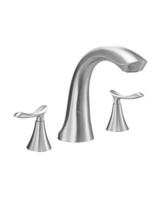 Brushed Stainless Steel 3 Hole Bathtub Faucet Set, Waterfall Gooseneck Deck Mount Tub Faucet with 2 Handles