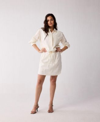 Women's Oversized Shirt Dress with Drawstring