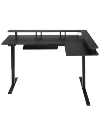 L Shaped Electric Standing Desk 63 x 43 in, Adjustable Height Corner Desk with Keyboard Tray and Power Strip