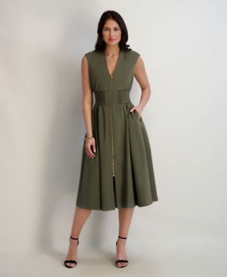 Women's Sleeveless V-Neck Zip-Front Maxi Dress