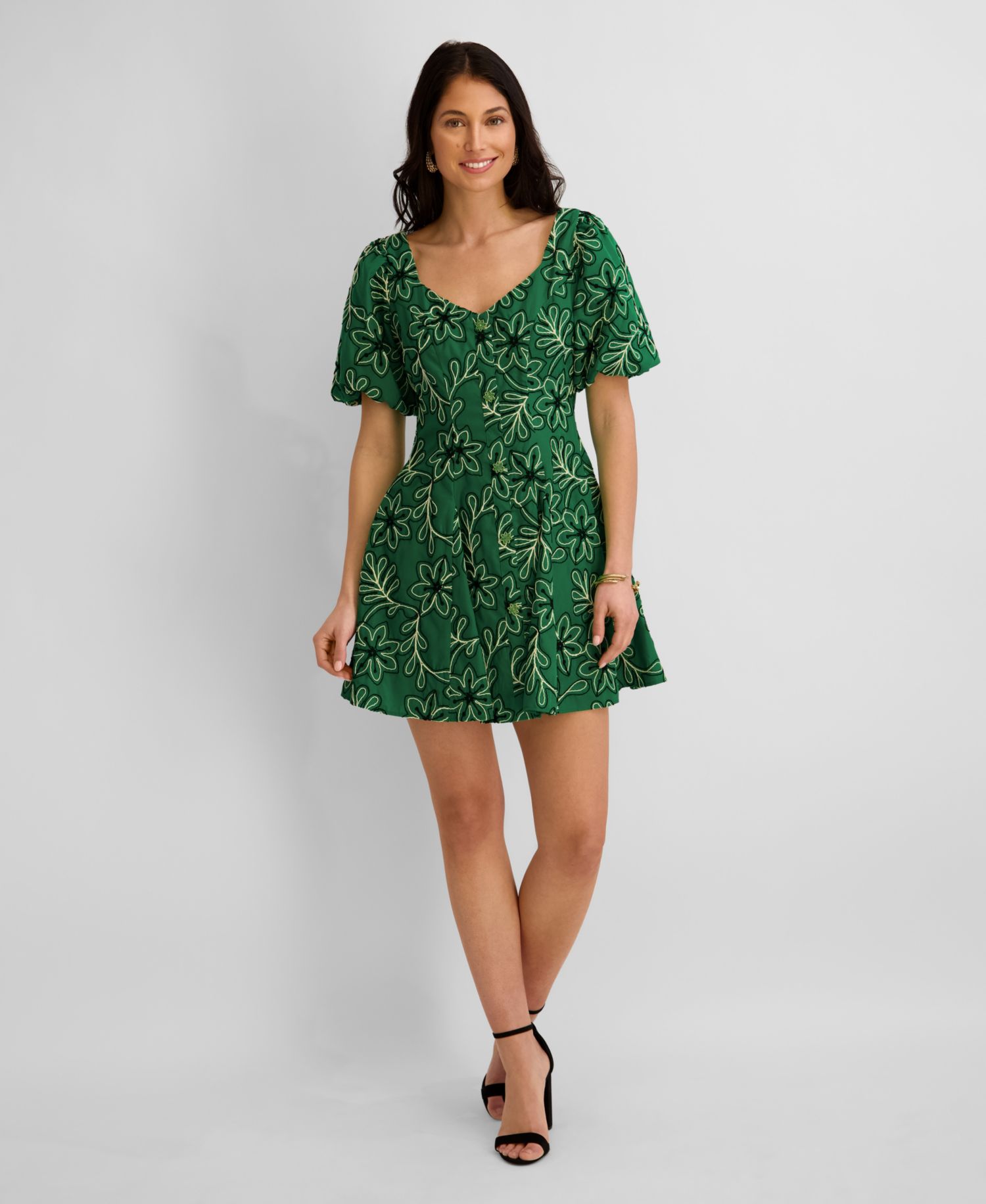 Women's Corded Woven Printed V-Neck Dress